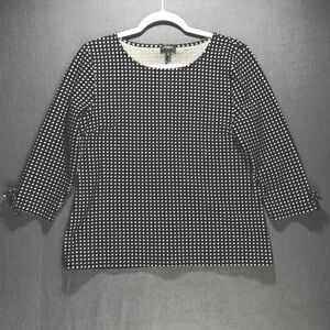 Talbots Elbow Sleeve Round Collar Geometric Pattern Top Size Large Petite